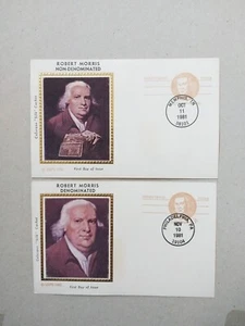US 1981 Robert Morris 13c Colorano Silk FDI Postal Card , Set Of 2 - Picture 1 of 2