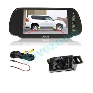 7" Car LCD Monitor Mirror +7 LED IR Night Vision Reversing Camera Rear View Kit - Picture 1 of 11