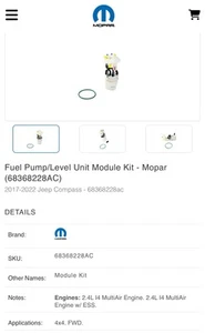 NUEVO Kit de módulo de unidad de nivel de bomba de combustible genuino Mopar 68368228AC Jeep Compass 2,4 L - Imagen 1 de 3