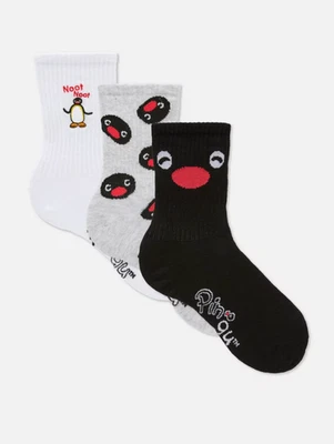Primark Cute Pingu Penguin 3pk Crew Socks Size 6 - 8 Size 6 7 8