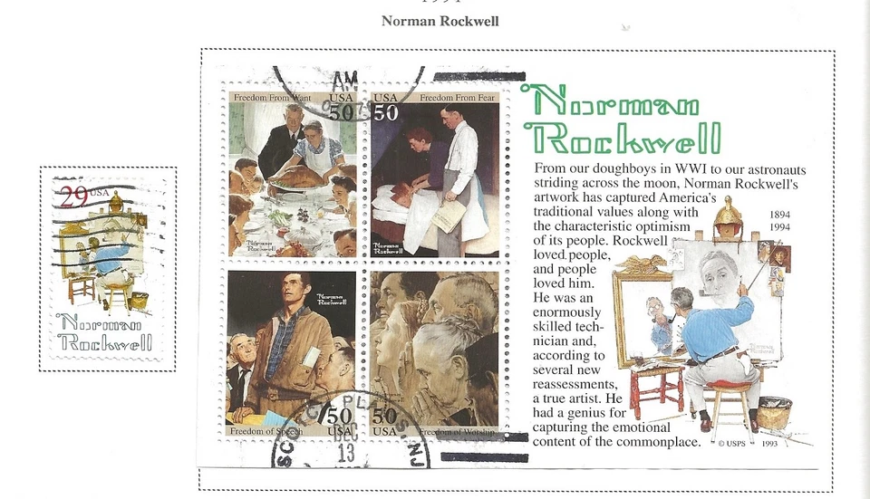 USED 2839 - 2840 NORMAN ROCKWELL SINGLE AND SOUVENIR SHEET   VF (U2840) - Image 1 of 1