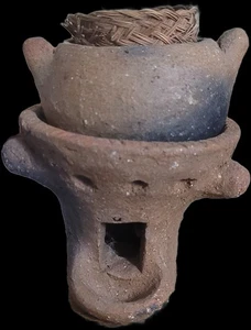 3 Piece Old Fire Clay Stoneware Artifact Pot Antique Gold Flakes VERY RARE SET - Picture 1 of 3
