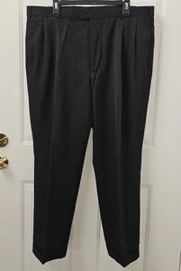 Brooks Brothers 346 Men’s Dress Pants Cuffed Pleated Black 100% Wool 40 X 30 - Picture 1 of 4