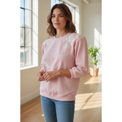 Sudadera Shenanigans Años 80 Rosa Bordada Floral Para Mujer Mediana Almohadillas para el Hombro Foto 1 de 4