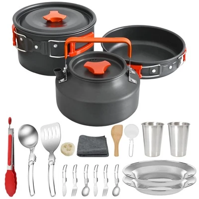 10Pcs Camping Cookware Set with Pots, Stove, Cutlery & Storage Bag | Heavy Duty - Image 1 of 4