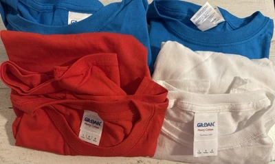 Gildan 4 лот красный, белый, синий футболки молодежный размер большой заготовки оптом - Изображение 1 из 4