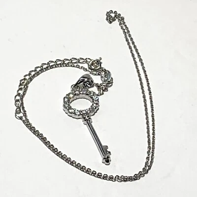 COLLAR Colgante LLAVE CRISTAL 925 PLATA ESTERLINA CADENA 17" Foto 1 de 4