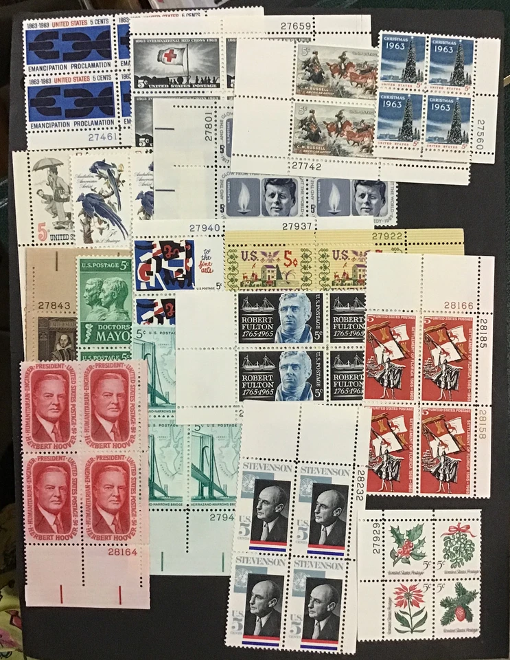 US 1963-65 -5c PLATE BLOCKS  VF-XF MNH Collection of 17, - Image 1 of 1
