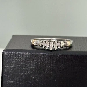 14K White Gold Vintage Natural Diamond Marquise Band Ring Size 7 - Picture 1 of 14