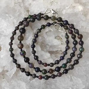 Schwarze Welo Opal Heilstein Kette 925 Sterlingsilber Handarbeit Unikat K646 - Bild 1 von 8
