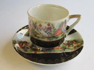 VTG Lefton China Victorian Couples Romantic Scenes Decorated Cup & Saucer Set - Picture 1 of 8