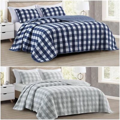 Chezmoi Collection Plaid Coverlet Set Pre-Washed Cotton Buffalo Check Quilt Set - Image 1 of 4