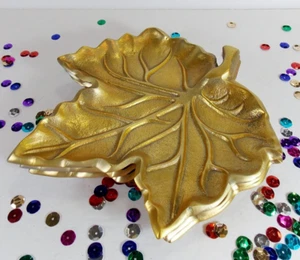 Appetizer Plates Matte Gold Metal Maple Leaf Shape Set 3 - Picture 1 of 8