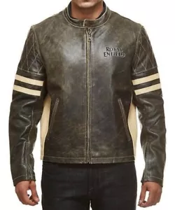Men’s Quilted Royal Enfield Cafe Racer Leather Jacket - Picture 1 of 3