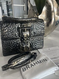 NWT Brahmin Small Hallie Onyx Melbourne Strap Dust Bag Warranty Card - Picture 1 of 23