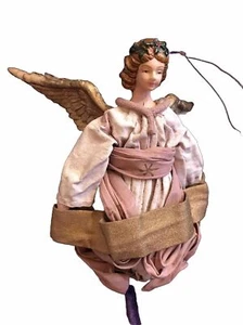 Vintage Weihnachtsschmuck Kunststoff Engel braun Stoff Kleid Kunststoff Flügel 6 1/2" - Bild 1 von 8