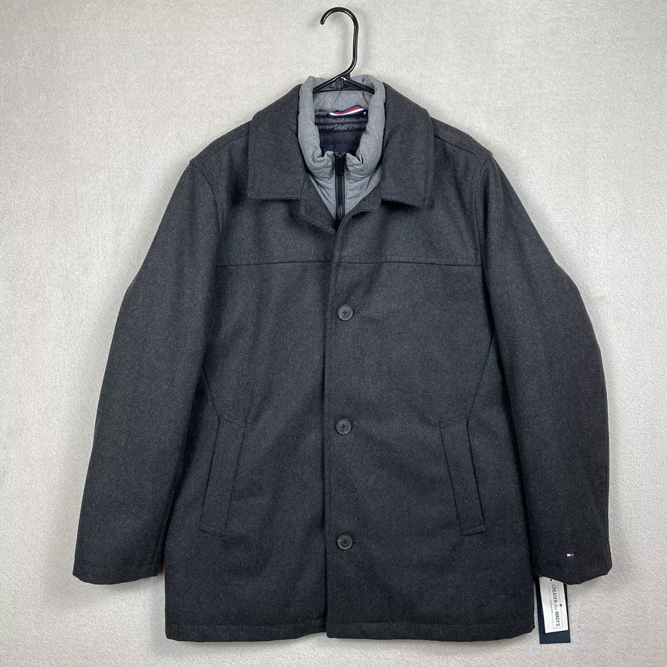 Tommy Hilfiger Wool Melton Walking Coat Puffer Lined Jacket Mens M Gray NWT $275 - Image 1 of 4