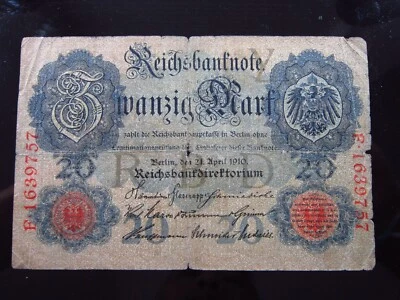 Germany 20 Mark 1910 P40 h9757 Reichsbanknote Deutschland Banknote Money - Image 1 of 2