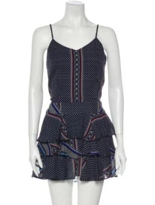 10 Crosby Derek Lam Blue Printed Silk V-Neck Tiered Mini Dress Size 4 - Image 1 of 3