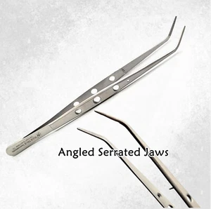 Angled Precision Tweezers 6" For Jewelry Repair Watch Making Multipurpose Use - Picture 1 of 3