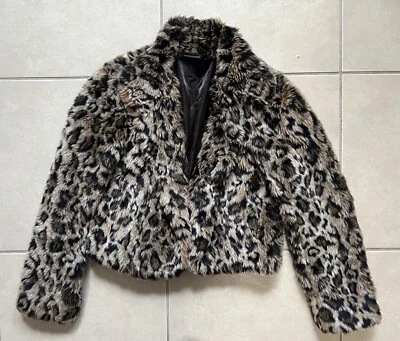 Abrigo de invierno vintage Allen B By Allen Schwartz para mujer M estampado de leopardo piel sintética Foto 1 de 4