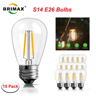 S14 E26 LED Bulbs Outdoor Edison Lights 2W, 15Pack for String Light Replacement - Image 1 of 4