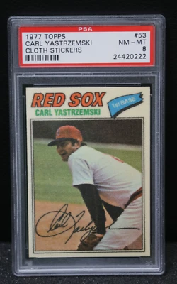 1977 Topps Carl Yastrzemski Cloth Stickers #53 - PSA 8 HOF Red Sox Free Shipping - Image 1 of 3