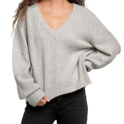 ¡NUEVO! Suéter holgado grande para mujer Elan gris mezcla de lana manga larga cuello en V  Foto 1 de 4