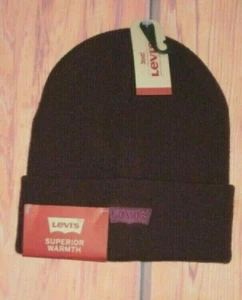MENS LEVI'S ICONIC LOGO MAROON BURGUNDY BEANIE HAT CAP ONE SIZE - Picture 1 of 1
