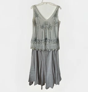 Calvin Klein Size 8/10 Beaded Sequin Sexy Wedding Cocktail Evening 2pc Set Y2K - Picture 1 of 24