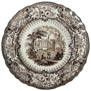 Antique 19th Century Brown Transferware Plate Olympic Games Discus Mayer Ca 1826 - Picture 1 of 8