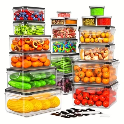 44 recipientes de almacenamiento de alimentos cubiertos de gran capacidad, plástico a prueba de fugas mea Foto 1 de 4