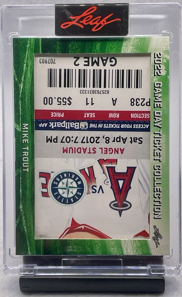 2022 Leaf Game Day Ticket Collection Mike Trout Angels VS Mariners 2017 ERROR - Image 1 of 2