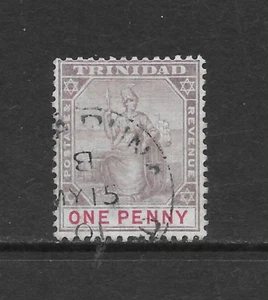 TRINIDAD SCOTT 77 USED FINE - 1900 1p LILAC & CARMINE ISSUE - BRITANNIA (A) - Picture 1 of 2