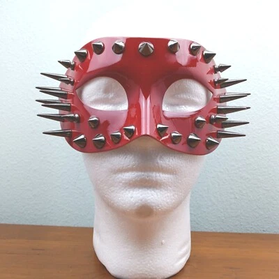 Punk Aesthetic Spiked Halloween Costume Masquerade Eye Mask BDSM Red. I1 - Image 1 of 4
