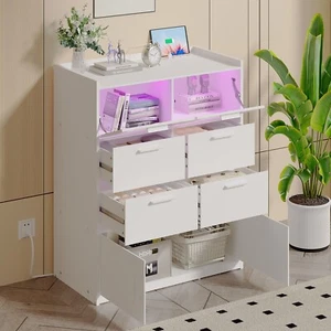 Dresser with LED Lights Charging Station TV Stand Dressers & Chests of Drawer - Picture 1 of 13