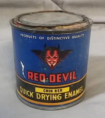 RED DEVIL ENAMEL PAINT FULL PINT CAN CHIN RED BROOKLYN NY RARE!! ANTIQUE 40s 50s - Image 1 of 4