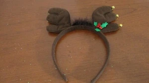 Dunkelbraunes RENTIERGEWEIH STIRNBAND mit GLOCKEN & STECHPALME - Bild 1 von 2