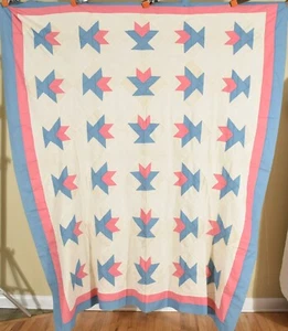 BEAUTIFUL Vintage 30's Cactus Baskets Antique Quilt Top ~NICE BLUE! - Picture 1 of 5