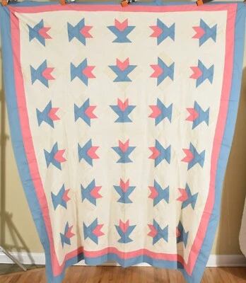 BEAUTIFUL Vintage 30's Cactus Baskets Antique Quilt Top ~NICE BLUE! - Image 1 of 4