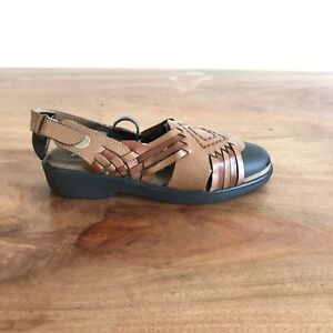 Dr Scholl's Women's Sandals Brown Leather Size 7M Comfort Strap Double Air-Pillo