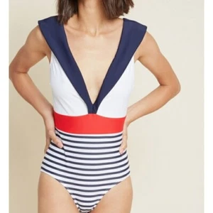 Neu Modcloth XS Modcloth 1tlg Badeanzug Monokini Edgy on the Eyes schwarz - Bild 1 von 3