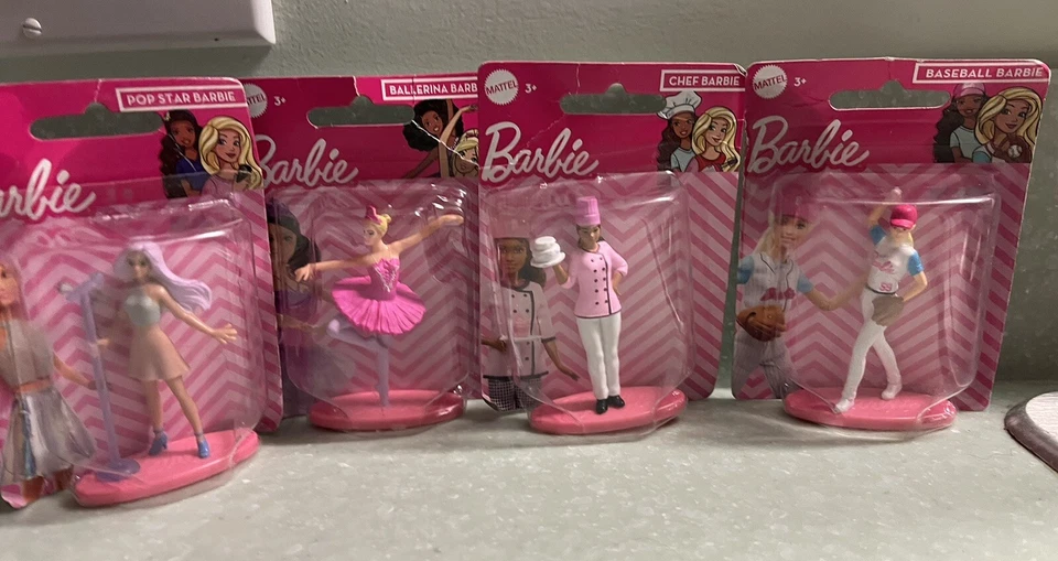 Barbie Cake Topper 3" lot 4 baseball pop star  Chef Ballerina Mini  Mattel Toy - Image 1 of 4