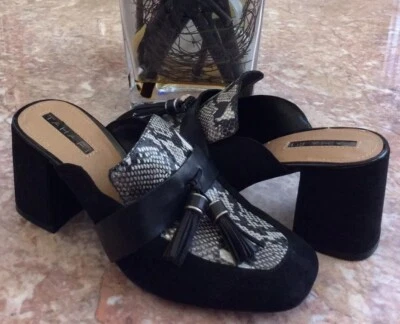 New Tahari Porter Women’s Black B/W Snake Leather Heel Mules Sz 6.5M MSRP $95 - Image 1 of 4