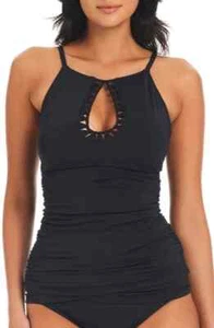 Bleu by Rod Beattie Women's Pulling Strings Shirred Tankini Top Black Size 4 - Picture 1 of 3