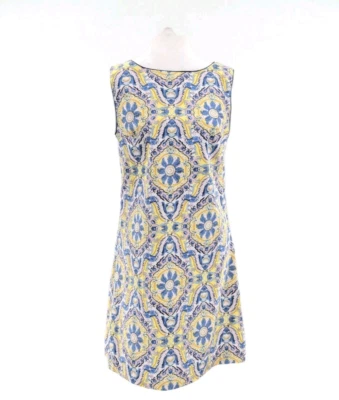 Betsey Johnson Yellow Blue Boat Neck Sleeveless Knee Length Shift Dress Size 8 - Image 1 of 4