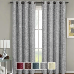 2PC Fiorela Woven Jacquard Window Curtain Set  Floral Grommet Panels - Picture 1 of 11