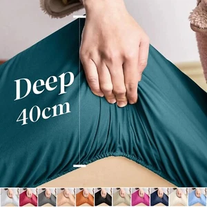 Extra Deep Fitted Sheets 16"/40CM Bed Sheet Single Double King Super King Size - Picture 1 of 77