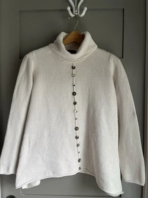 Suéter para mujer PURE HANDKNIT cuello capucha en marfil, talla S/M Foto 1 de 4