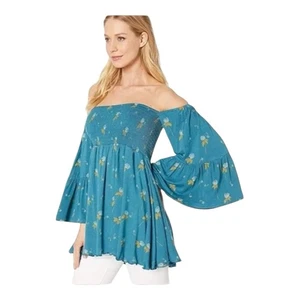 Top para mujer Free People Lana floral mangas campana fuera del hombro talla pequeña - Imagen 1 de 12